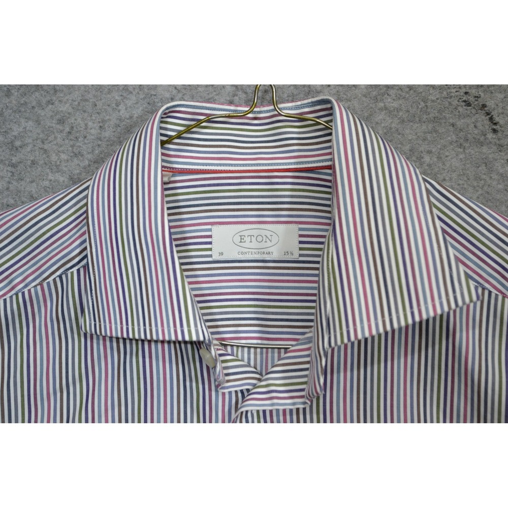 Eton Contemporary Shirt Mens 15.5 39 Multicolor Stripe Dress Long Sleeve Cotton